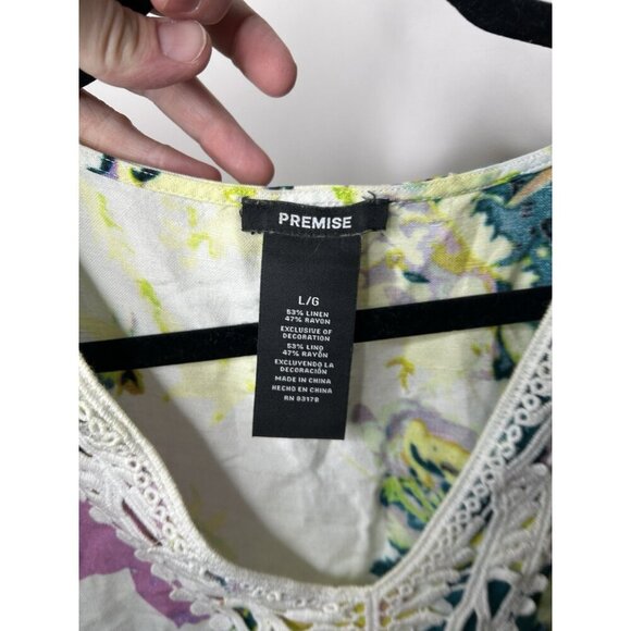 Premise Pink and White 3/4 Sleeve Embellished Blouse Linen Blend Size Large - Picture 9 of 9